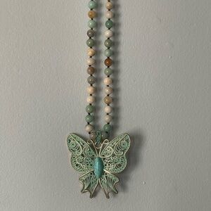 Butterfly Pendant Beaded Necklace